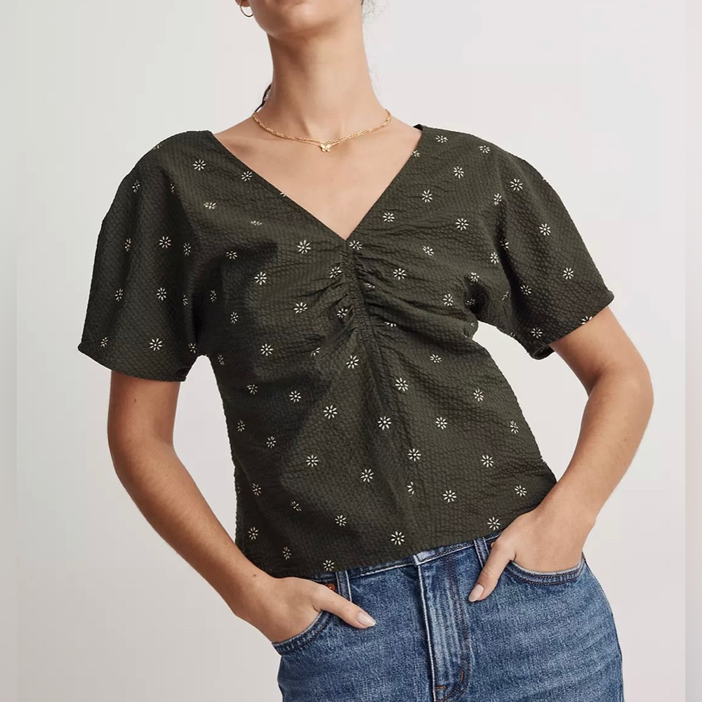 Madewell Voile Puff-Sleeve Top in Floral (Dark Forest)— size 6